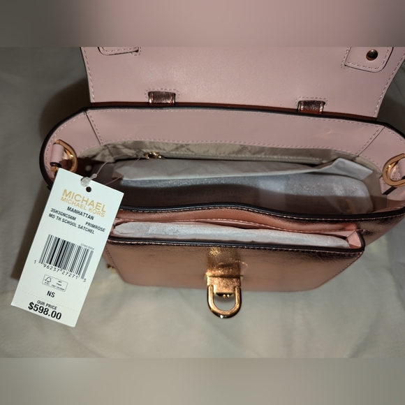 Michael Kors Manhattan Medium School Satchel Crossbody Primrose Rose Gold NWT - Picture 3 of 10